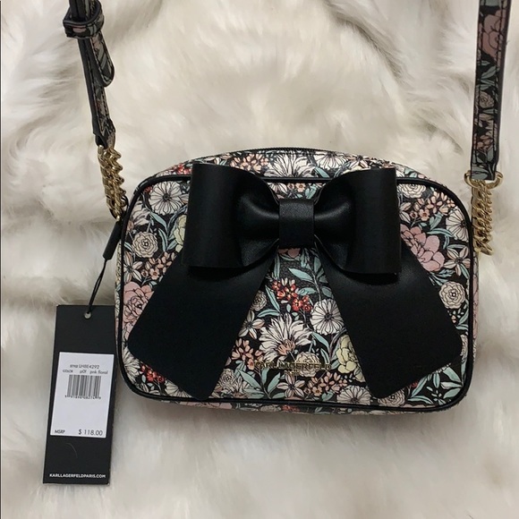 NWT KARL LAGERFELD Blk Bow Floral PARIS Crossbody - Picture 5 of 5